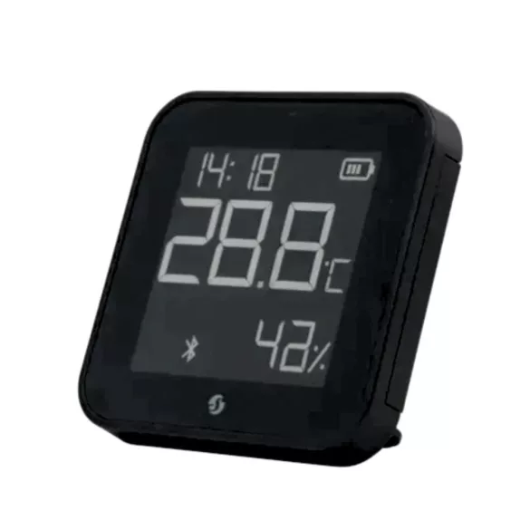 Shelly BLU H&T Display ZB – Hőmérséklet, pára és fény szenzor, e-papír kijelzővel,  Zigbee, Bluetooth, fekete