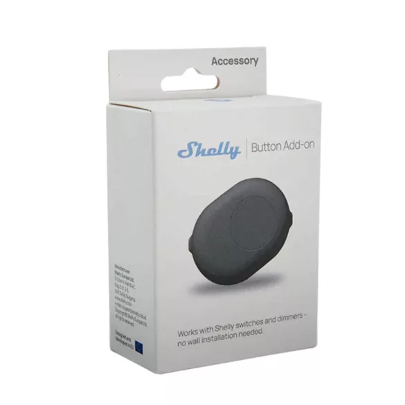 Shelly Button Add-on – nyomógomb kiegészítő relémodul foglalattal Plus (Gen2), Gen3 és Gen4 Shelly modulokhoz, fekete