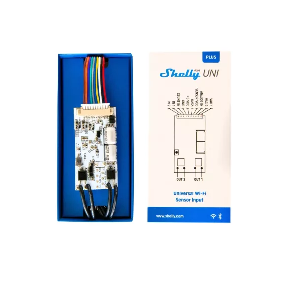 Shelly PLUS Uni – szenzor és kapcsoló bemeneti modul, Wi-Fi, Bluetooth