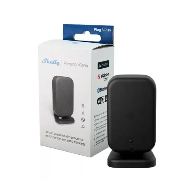 Shelly Presence Gen4 – mmWave jelenlét és fény szenzor, Zigbee, Wi-Fi, Bluetooth, Matter, fekete