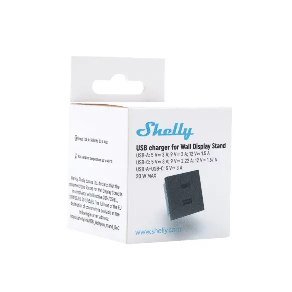 Shelly USB-A + USB-C töltő, kiegészítő modul az asztali tartóhoz, fekete