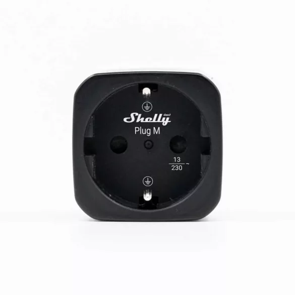 Shelly Plug M Gen3 – Wi-Fi + Bluetooth, Matter kompatibilis, fogyasztásmérős okoskonnektor, fekete