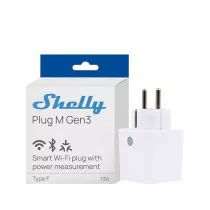   Shelly Plug M Gen3 – Wi-Fi + Bluetooth, Matter kompatibilis, fogyasztásmérős okoskonnektor, fehér