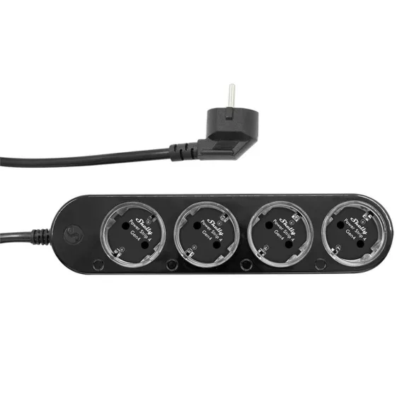 Shelly Power Strip 4 Gen4 –  okos konnektor elosztó négy aljzattal, fogyasztásmérős, Wi-Fi, Zigbee, Matter, fekete
