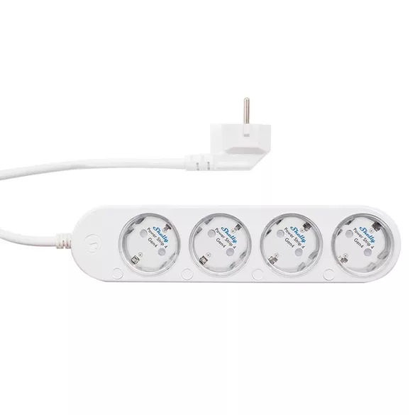 Shelly Power Strip 4 Gen4 –  okos konnektor elosztó négy aljzattal, fogyasztásmérős, Wi-Fi, Zigbee, Matter, fehér 