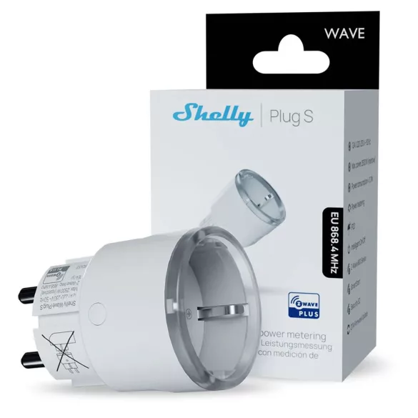 Shelly Wave Plug S – fogyasztásmérős okoskonnektor, Z-Wave, fehér