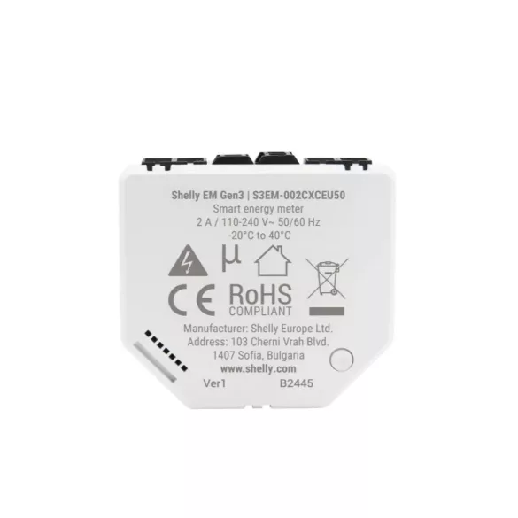 Shelly EM Gen3 – egyfázisú, 2 áramkörös fogyasztásmérő, 1 db 50A áramváltóval, Wi-Fi, Bluetooth