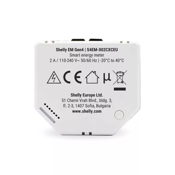 Shelly EM Gen4 –  egyfázisú két áramkörös fogyasztásmérő, 1 db 50A áramváltóval, 2A kontaktorral, Wi-Fi, Bluetooth, Zigbee, Matter (S4EM-002CXCEU)