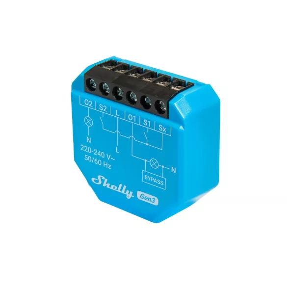 Shelly 2L Gen3 – két áramkörös relé, csak fázis, Wi-Fi, Bluetooth