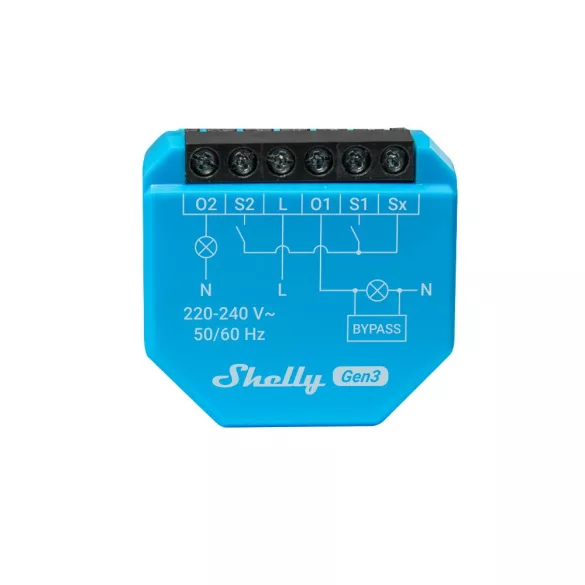 Shelly 2L Gen3 – két áramkörös relé, csak fázis, Wi-Fi, Bluetooth
