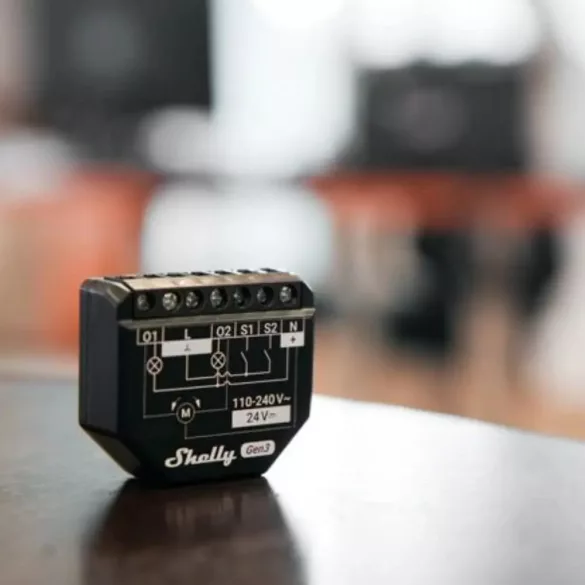 Shelly 2PM Gen3 – két áramkörös relé, fogyasztásmérés, redőnyvezérlés, Wi-Fi,  Bluetooth, Matter
