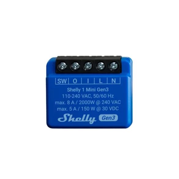 Shelly 1 Mini Gen3 – egy áramkörös relé, Wi-Fi, Bluetooth, Matter