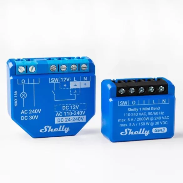 Shelly 1 Mini Gen3 – egy áramkörös relé, Wi-Fi, Bluetooth, Matter