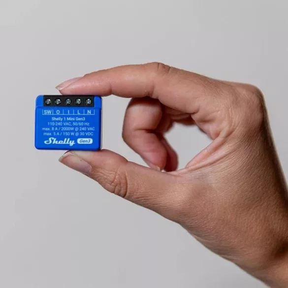 Shelly 1 Mini Gen3 – egy áramkörös relé, Wi-Fi, Bluetooth, Matter