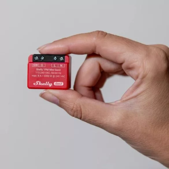 Shelly 1PM Mini Gen3 – egy áramkörös relé, fogyasztásmérés, Wi-Fi, Bluetooth, Matter