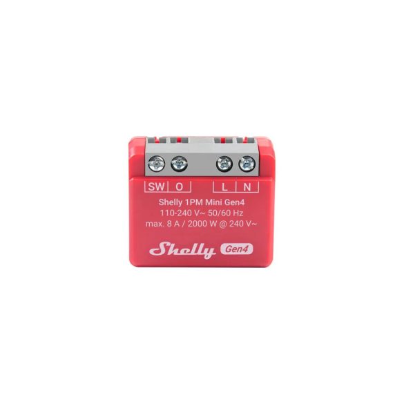 Shelly 1PM Mini Gen4 egy áramkörös Wi-Fi + Bluetooth / Zigbee 3.0  multi-protokoll okosrelé, Matter kompatibilis (8A)