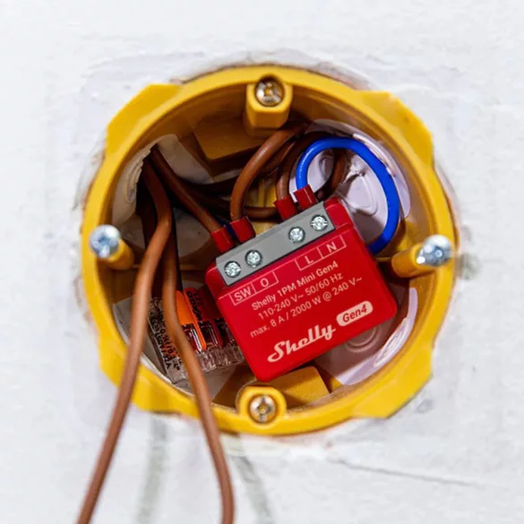 Shelly 1PM Mini Gen4 – egy áramkörös relé, fogyasztásmérés, Wi-Fi, Bluetooth, Zigbee, Matter