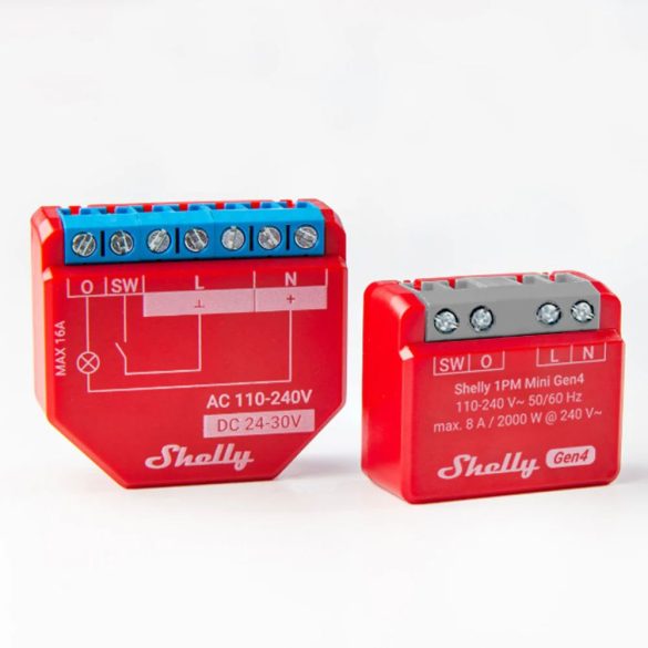 Shelly 1PM Mini Gen4 – egy áramkörös relé, fogyasztásmérés, Wi-Fi, Bluetooth, Zigbee, Matter