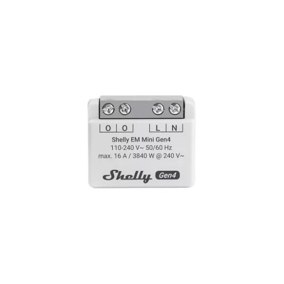 Shelly EM Mini Gen4 – egy áramkörös fogyasztásmérő (16A), Wi-Fi, Bluetooth, Matter, Zigbee