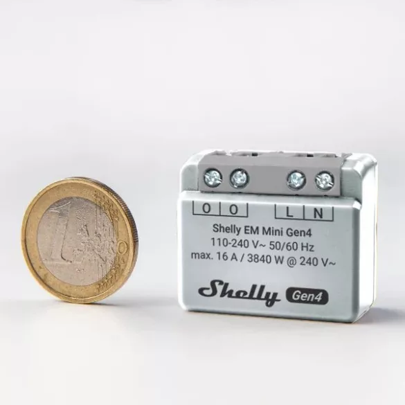 Shelly EM Mini Gen4 – egy áramkörös fogyasztásmérő (16A), Wi-Fi, Bluetooth, Matter, Zigbee