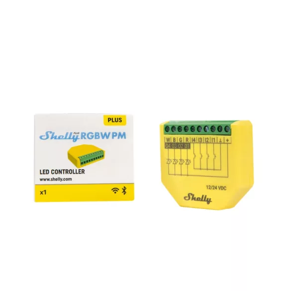 Shelly PLUS RGBW PM – 12V/24V DC LED vezérlő, Wi-Fi, Bluetooth