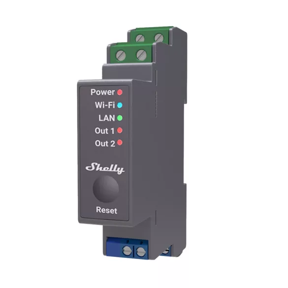 Shelly Pro 2 – két áramkörös relé, DIN, Wi-Fi, Ethernet, Bluetooth