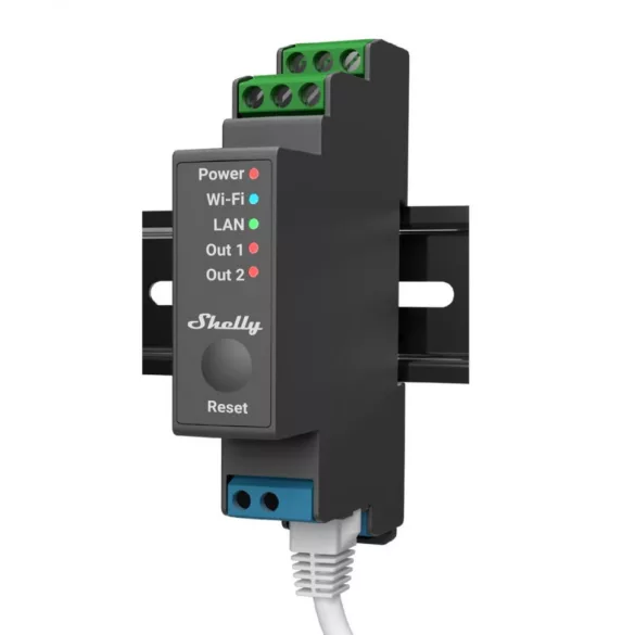Shelly Pro 2 – két áramkörös relé, DIN, Wi-Fi, Ethernet, Bluetooth