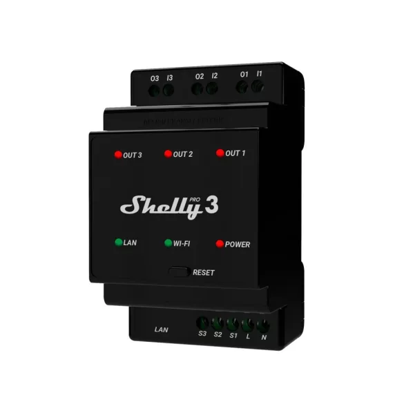 Shelly Pro 3 – három áramkörös relé, DIN, Wi-Fi, Bluetooth, Ethernet