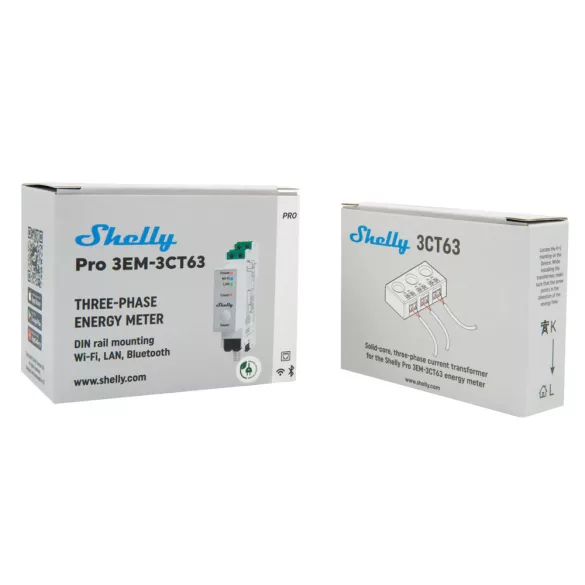 Shelly Pro 3EM 3CT63 – háromfázisú fogyasztásmérő, DIN, Wi-Fi, Bluetooth, Ethernet, Modbus