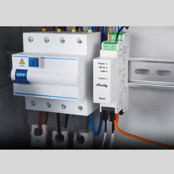 Shelly Pro 3EM 120A V2 – fogyasztásmérő, három fázisú, 3 x 120A áramváltóval, Wi-Fi, Ethernet, Matter (SPEM-003CEBEU)