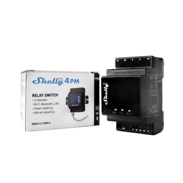 Shelly Pro 4PM – négy áramkörös relé, DIN, Wi-Fi, Ethernet, Bluetooth