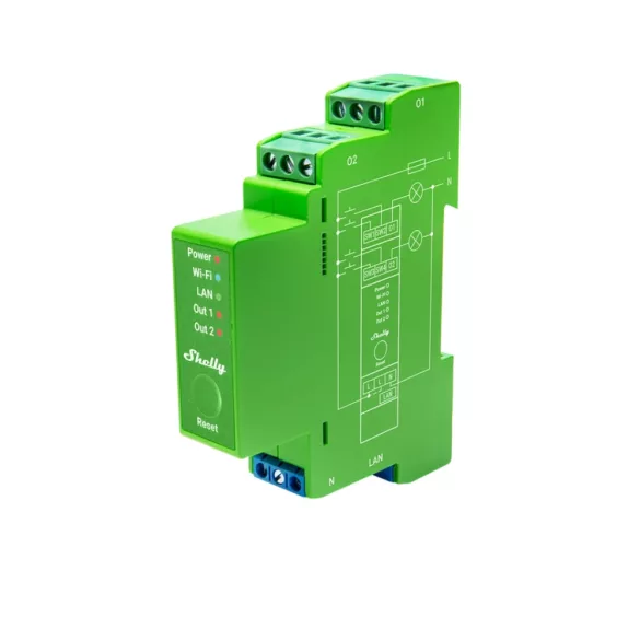 Shelly Pro Dimmer 2PM – 2 áramkörös dimmer, DIN, Wi-Fi, Ethernet, Bluetooth