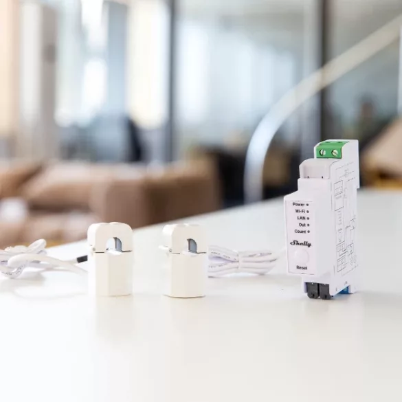 Shelly Pro EM-50A – egy fázisú fogyasztásmérő 2db áramváltóval, DIN, Wi-Fi, Bluetooth, Ethernet