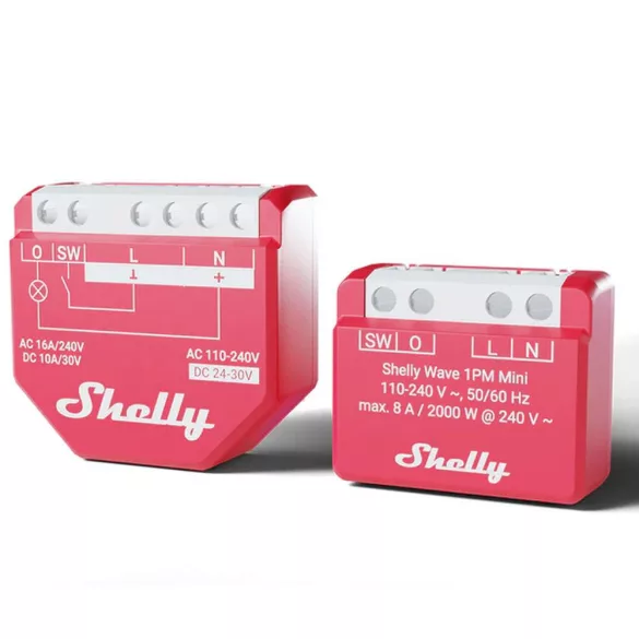 Shelly Qubino Wave 1PM MINI – egy áramkörös relé, fogyasztásmérés, Z-Wave EU Long Range