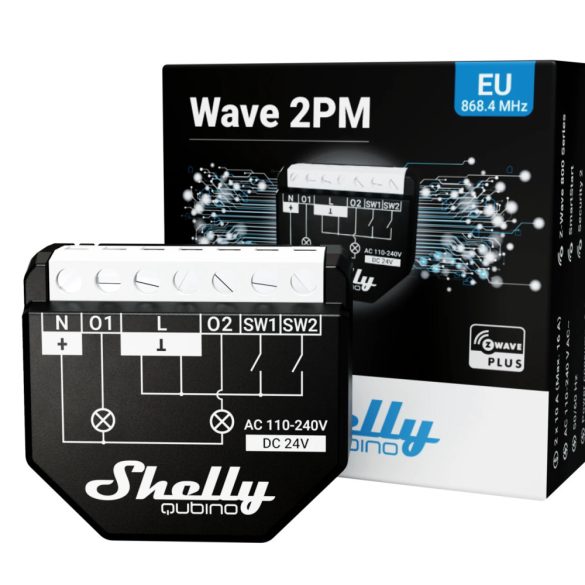 Shelly Qubino Wave 2PM Z-Wave Okosrelé Fogyasztásméréssel