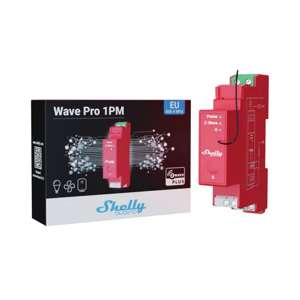 Shelly Qubino Wave Pro 1 PM – egy áramkörös relé, DIN, fogyasztásmérés, Z-Wave