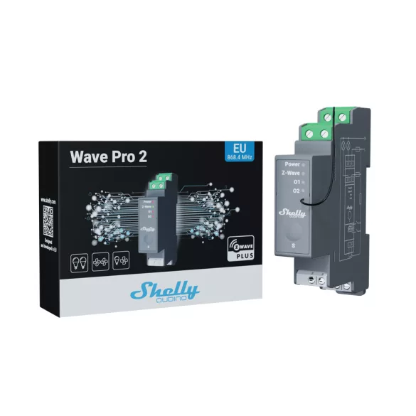 Shelly Qubino Wave Pro 2 – két áramkörös relé, DIN, Z-Wave