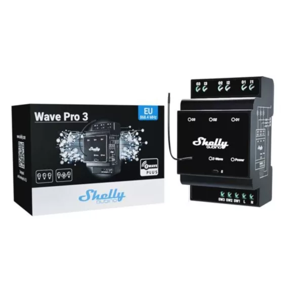 Shelly Wave Pro 3 LR – három áramkörös relé, DIN, Z-Wave EU Long Range