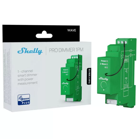 Shelly Wave Pro Dimmer 1PM – egy áramkörös dimmer relé, fogyasztásmérés, Z-Wave
