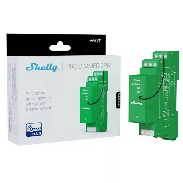Shelly Wave Pro Dimmer 2PM – két áramkörös dimmer relé, fogyasztásmérés, Z-Wave