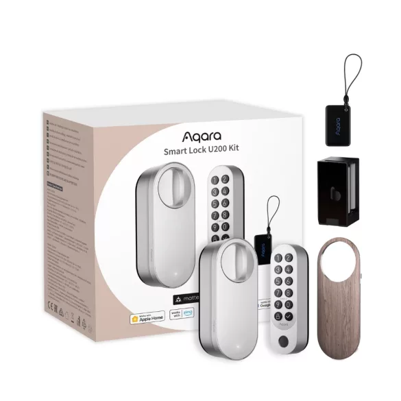 Aqara U200 Smart Lock – utólag felszerelhető okos zár + külső egység, ezüst, Bluetooth, Thread (EL-D02S)