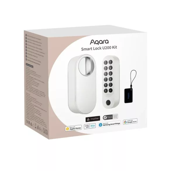 Aqara U200 Smart Lock – utólag felszerelhető okos zár + külső egység, fehér, Bluetooth, Thread (EL-D02DW)