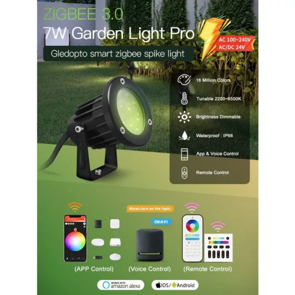 Gledopto kültéri lámpa, 550 lm, Zigbee3.0, RF (GL-G-002P)