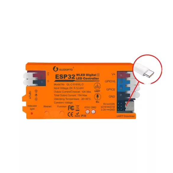 Gledopto WLED digitális LED vezérlő, mikrofonnal, Wi-Fi (GL-C-016WL-D)