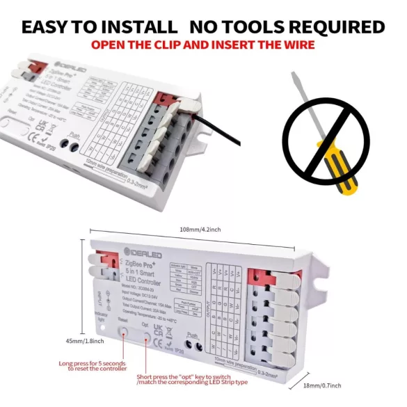 Gledopto 5in1 LED vezérlő kapcsolóbemenettel, Zigbee 3.0, RF (GL-C-201P)
