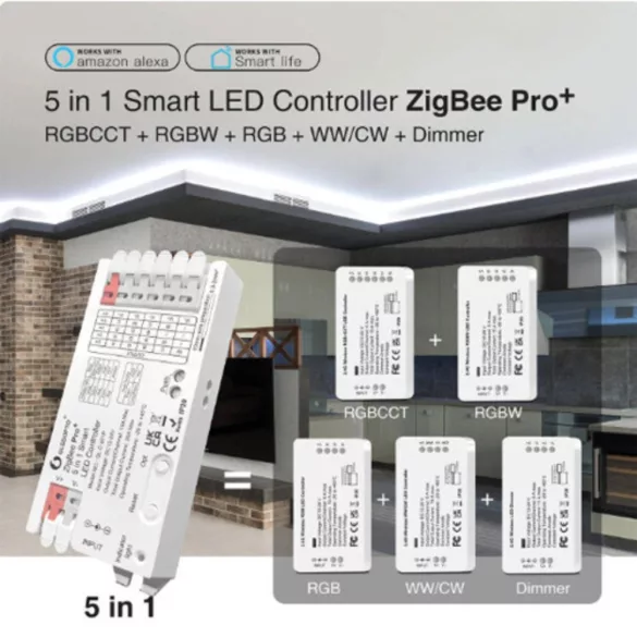 Gledopto 5in1 LED vezérlő kapcsolóbemenettel, Zigbee 3.0, RF (GL-C-201P)