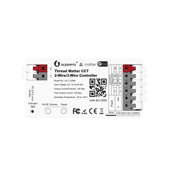 Gledopto Thread Matter CCT  –  2 és 3 vezetékes LED-szalag vezérlő (GL-C-226M)