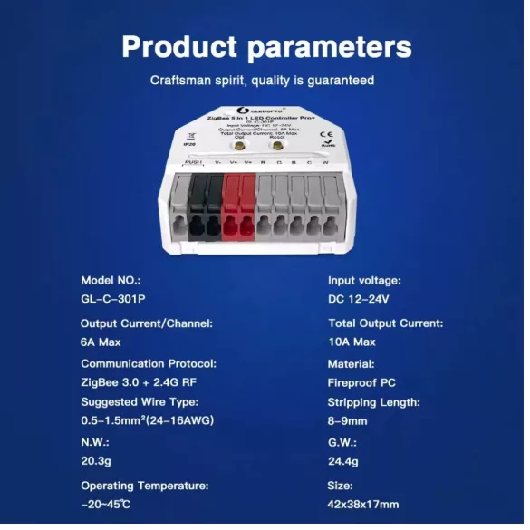 Gledopto analóg LED vezérlő, Zigbee 3.0, RF (GL-C-301P)