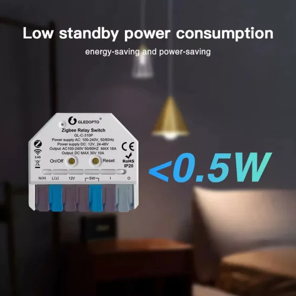 Gledopto relémodul (feszültségmentes kapcsolás), Zigbee 3.0, RF (GL-C-310P)