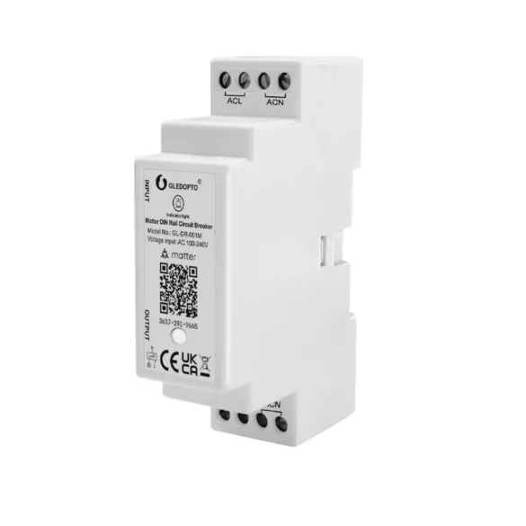 Matter DIN Rail Circuit Breaker – egyáramkörös okos, DIN-sínes relémodul, 16A, Wi-Fi, Matter (GL-DR-001M)